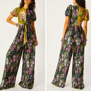 New ML Monique Lhuillier x Anthropologie Alisia 4 / Sm Black Silky Bow Jumpsuit